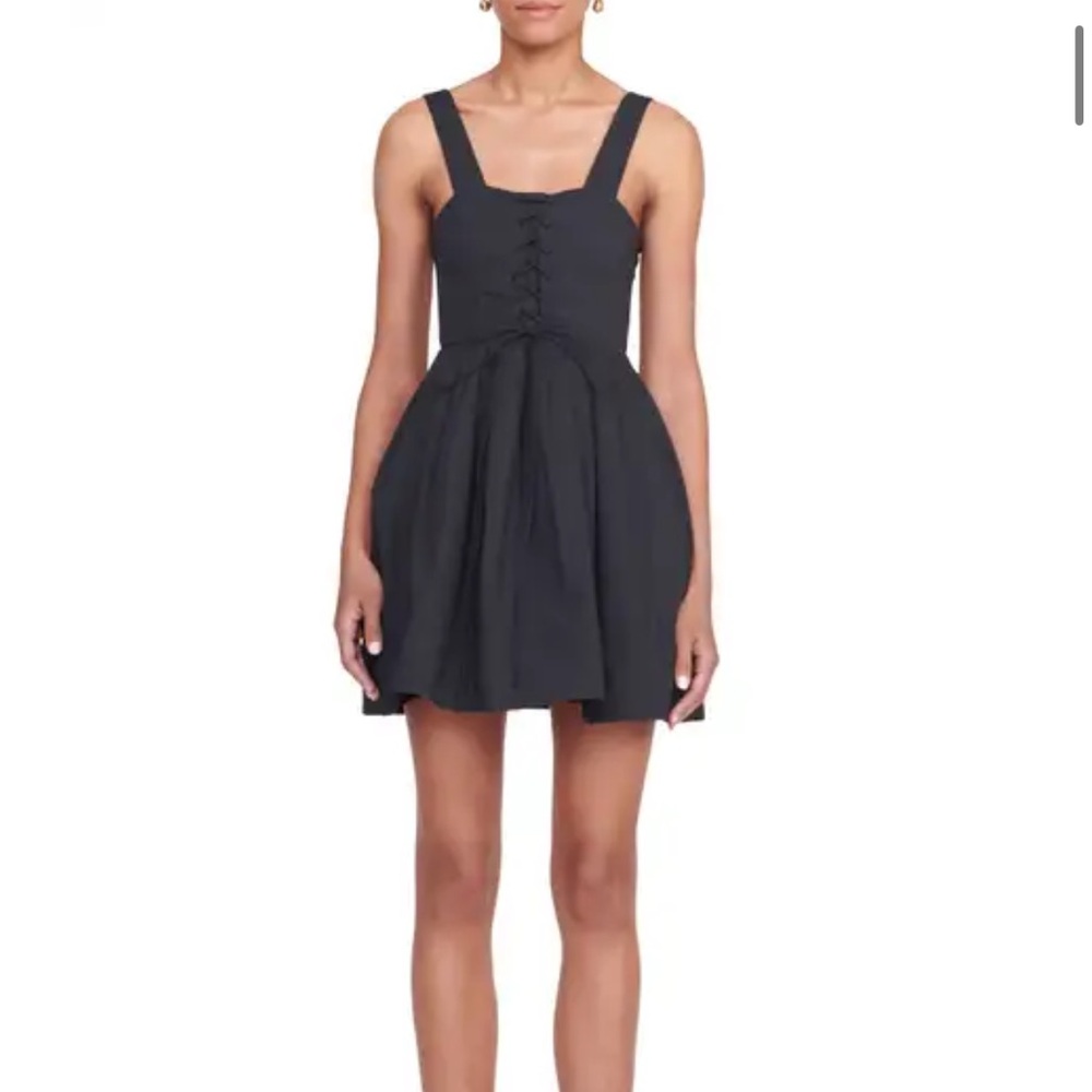 STAUD Black Mini Dress lace up front